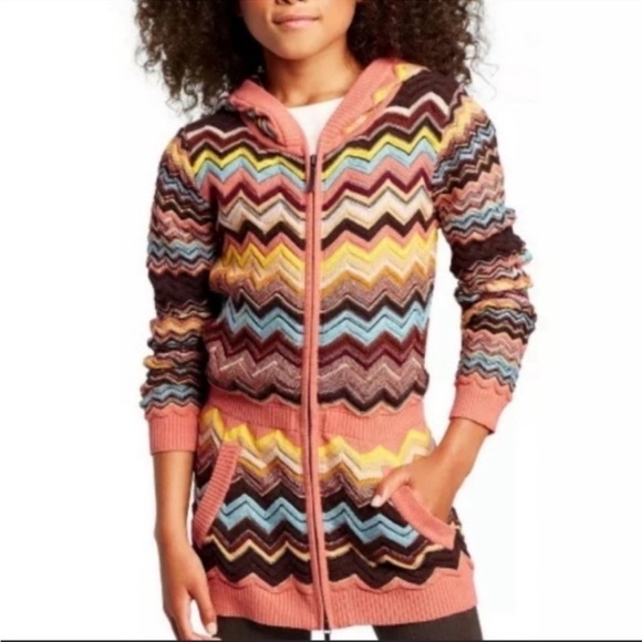 Missoni Target Girls Chevron Full Zip Hooded Cardigan Sweater Designer Knit L - Picture 1 of 8